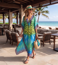 Sakkas Georgettina Flowy Rhinestone V Neck Long Caftan Dress/Cover Up