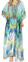 Sakkas Georgettina Flowy Rhinestone V Neck Long Caftan Dress/Cover Up