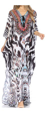 Sakkas Georgettina Flowy Rhinestone V Neck Long Caftan Dress/Cover Up