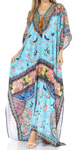 Sakkas Georgettina Flowy Rhinestone V Neck Long Caftan Dress/Cover Up