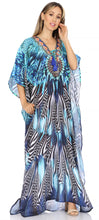 Sakkas Georgettina Flowy Rhinestone V Neck Long Caftan Dress/Cover Up