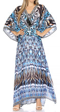 Sakkas Georgettina Flowy Rhinestone V Neck Long Caftan Dress/Cover Up