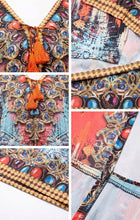 Sakkas Georgettina Flowy Rhinestone V Neck Long Caftan Dress/Cover Up