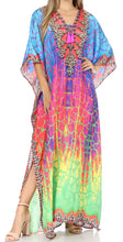 Sakkas Georgettina Flowy Rhinestone V Neck Long Caftan Dress/Cover Up