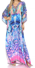 Sakkas Georgettina Flowy Rhinestone V Neck Long Caftan Dress/Cover Up