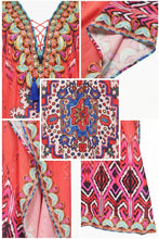 Sakkas Georgettina Flowy Rhinestone V Neck Long Caftan Dress/Cover Up