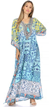 Sakkas Georgettina Flowy Rhinestone V Neck Long Caftan Dress/Cover Up