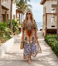 Sakkas Georgettina Flowy Rhinestone V Neck Long Caftan Dress/Cover Up