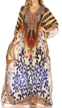 Sakkas Georgettina Flowy Rhinestone V Neck Long Caftan Dress/Cover Up