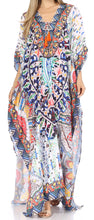 Sakkas Georgettina Flowy Rhinestone V Neck Long Caftan Dress/Cover Up