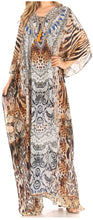 Sakkas Georgettina Flowy Rhinestone V Neck Long Caftan Dress/Cover Up