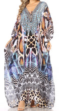 Sakkas Georgettina Flowy Rhinestone V Neck Long Caftan Dress/Cover Up