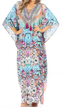Sakkas Georgettina Flowy Rhinestone V Neck Long Caftan Dress/Cover Up